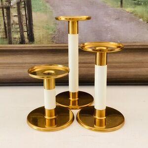 set of 3 IKEA Glittrig candlesticks gold and ivory Discontinued Tapered Pillar